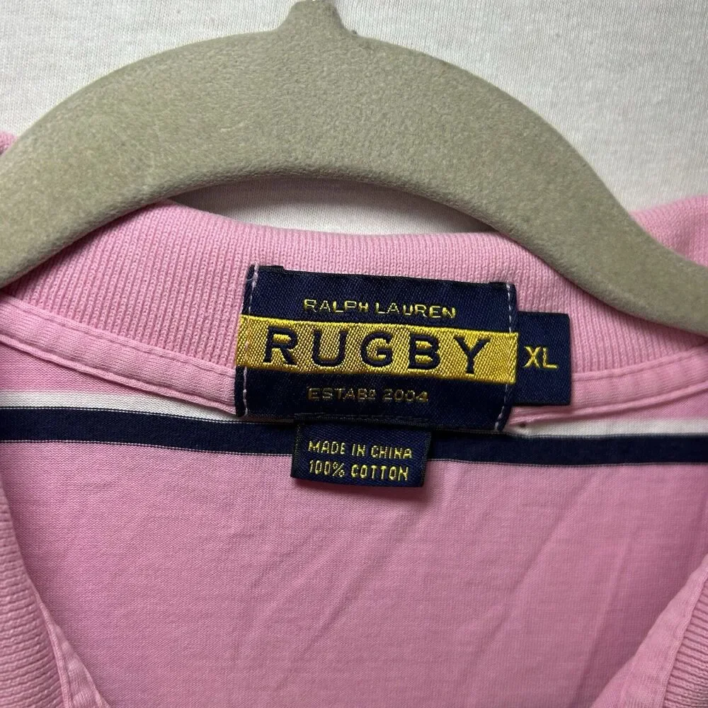 Ralph Lauren Rugby Men's XL Pink Striped Cotton Short Sleeve Pocket Polo